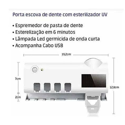 Esterilizador de Escova de Dentes - Dispenser de Pasta Automático - Mata 99% dos Germes