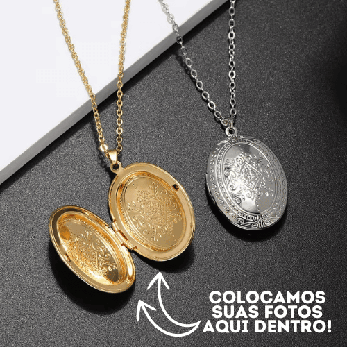 Colar Relicário Redondo Desenhado Banhado à Ouro 18k - Eternize Pessoas Especiais