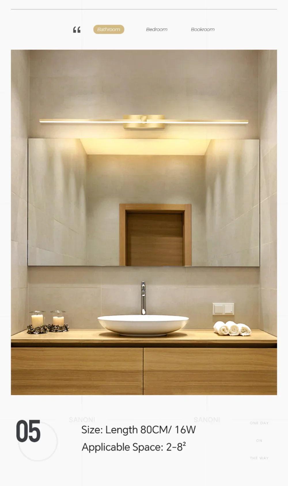 Lâmpada de Parede LED - Moderna para Banheiro - Lâmpada Espelho Dourado - Aplique para Quarto - Sala de estar