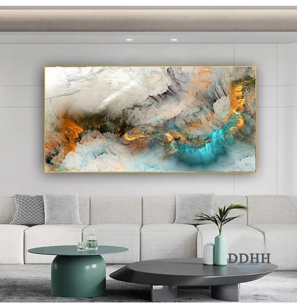 Quadro Abstrato - 80x240cm - Moldura Discreta, Folheada a Ouro