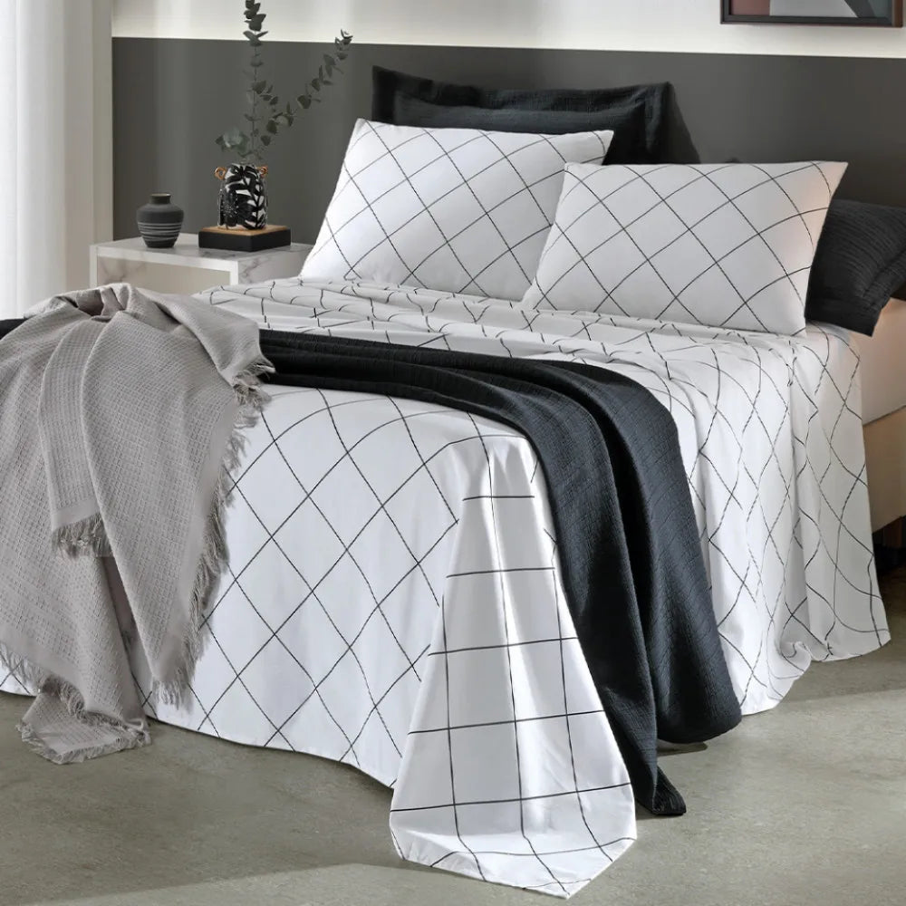 Jogo de Cama Queen 4 peças Lençol com Elástico 100 Algodão Percal 130 Fios - Dohler