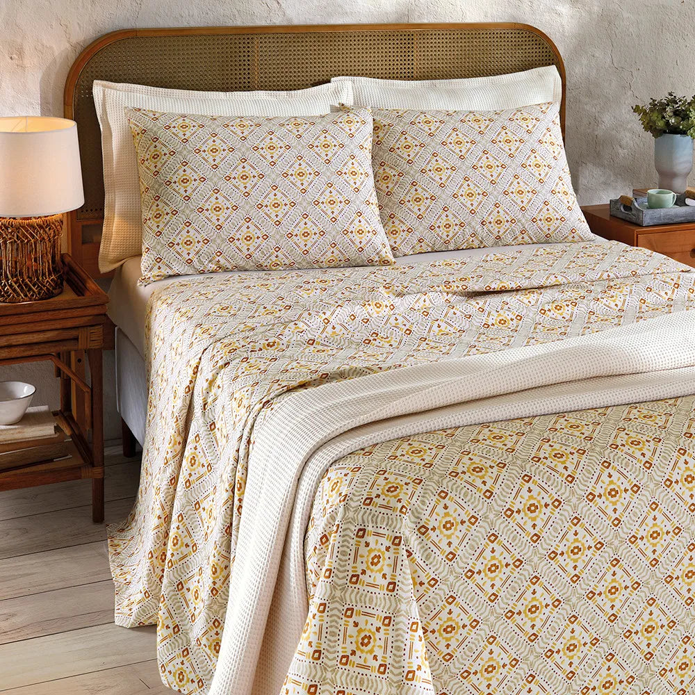 Jogo de Cama Queen 4 peças Lençol com Elástico 100 Algodão Percal 130 Fios - Dohler