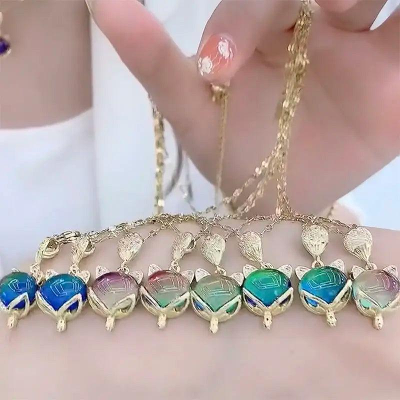 Colar pedra do humor - Raposa - Banhado a ouro 18k