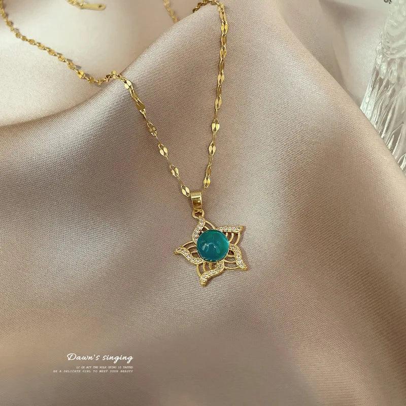 Colar pedra do humor - Girassol - Banhado a ouro 18k