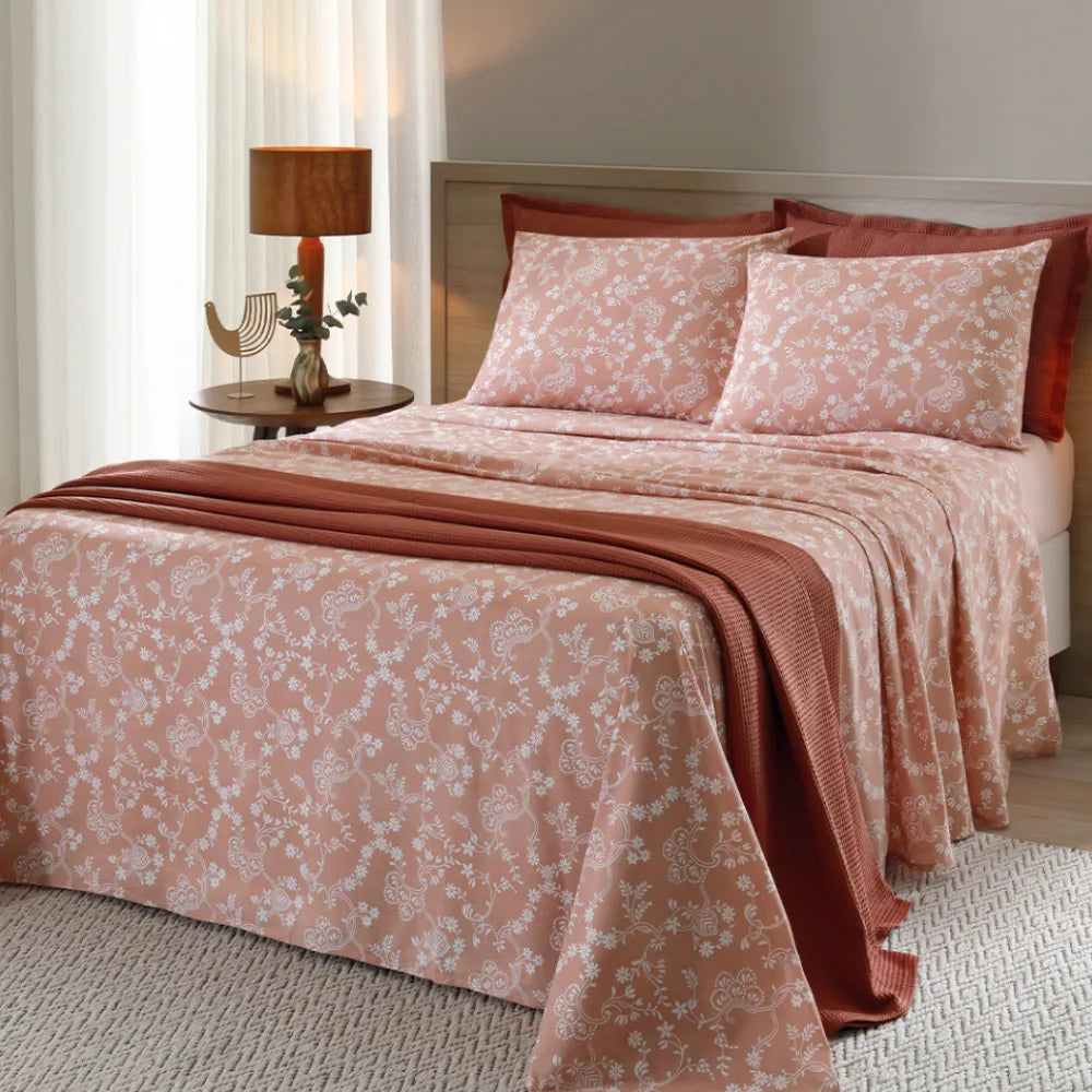 Jogo de Cama Queen 4 peças Lençol com Elástico 100 Algodão Percal 130 Fios - Dohler