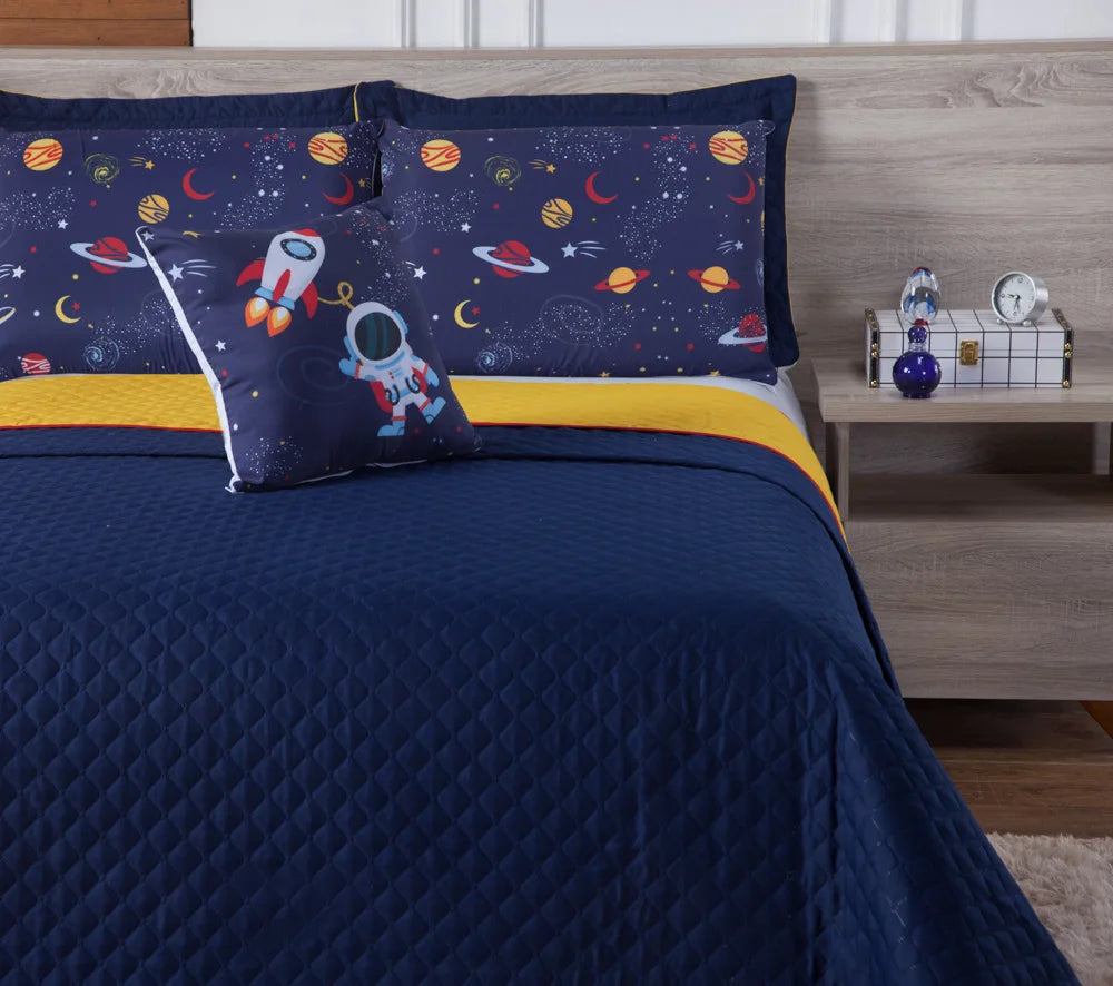 Cobre Leito Astronauta - Queen - Algodão 700 Fios - 7 Peças
