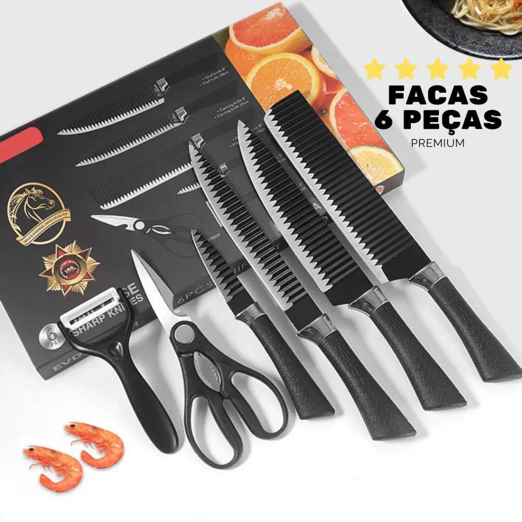 Kit de Facas Churrasco Profissional Antiaderente 6 Peças