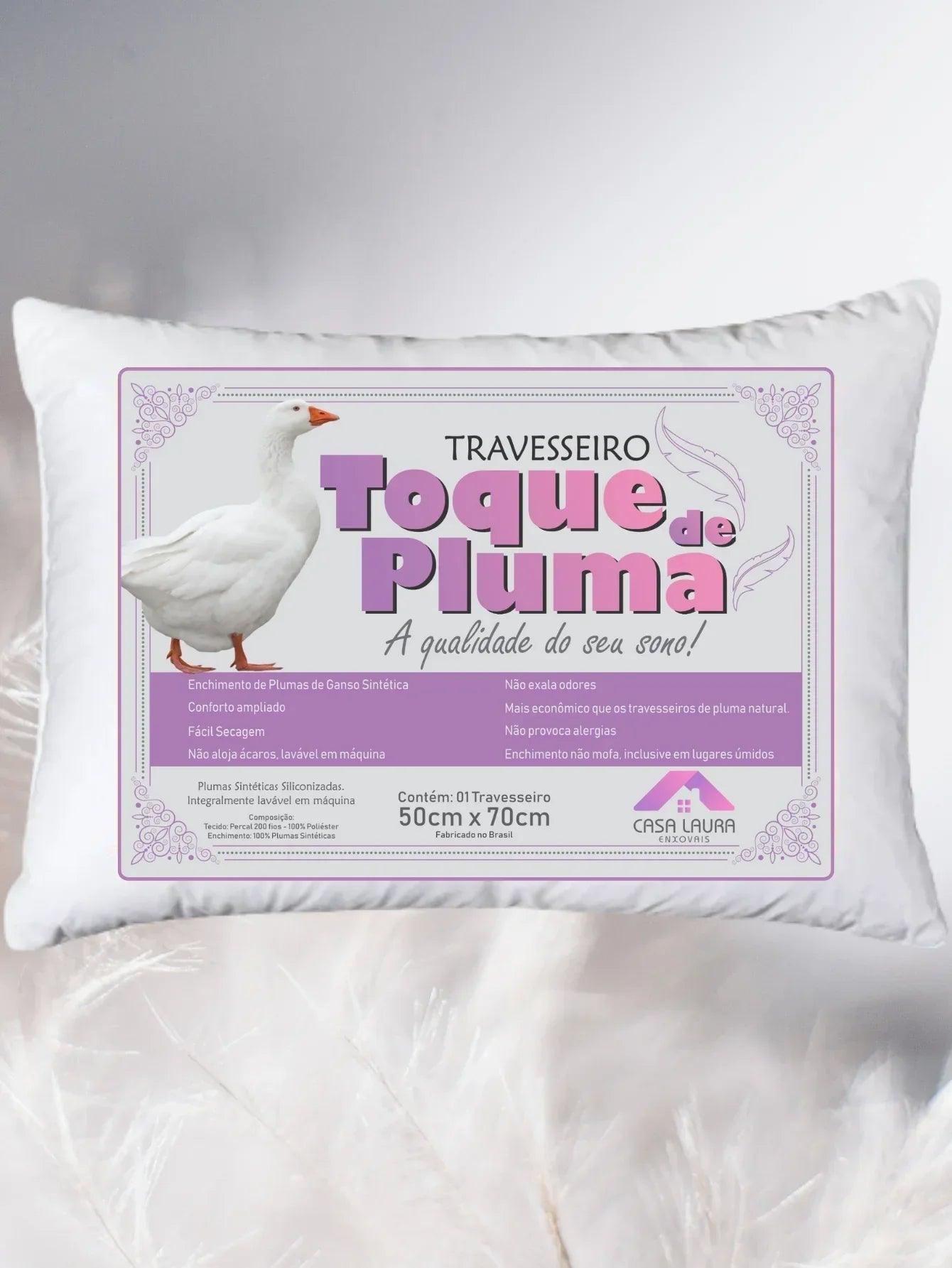 Kit 2 Travesseiro de Pluma de Ganso - Descanso - Anti-Ácaro - 70x50cm