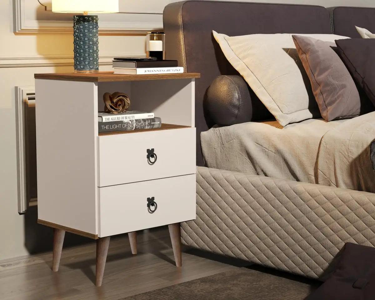 Mesa de Cabeceira Madrid 2 Gavetas - Estilo Porcelana - Premium