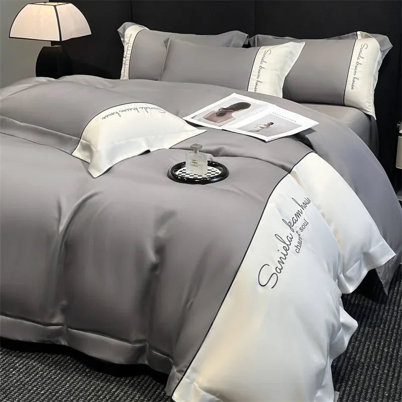 Conjunto de cama Europeu - Seda & Algodão - Ultra Luxo - 4 Peças