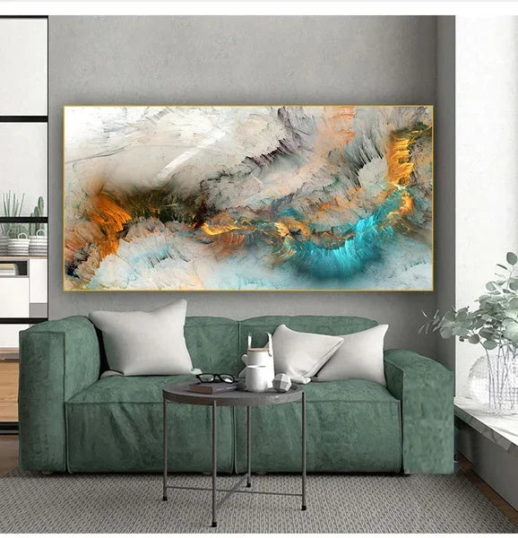 Quadro Abstrato - 80x240cm - Moldura Discreta, Folheada a Ouro