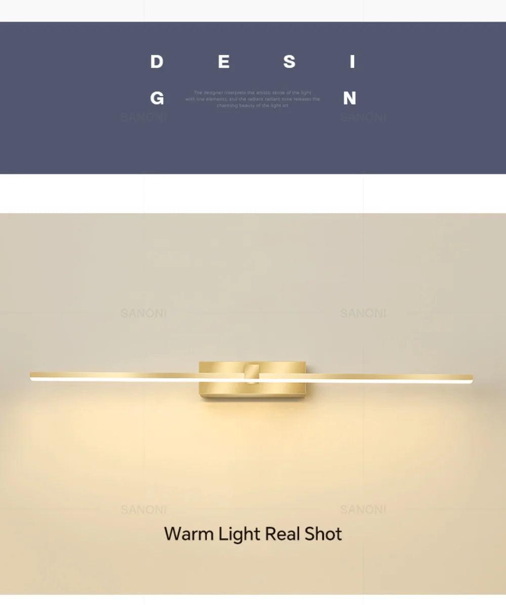 Lâmpada de Parede LED  - Moderna para Banheiro - Lâmpada Espelho Dourado - Aplique para Quarto - Sala de estar