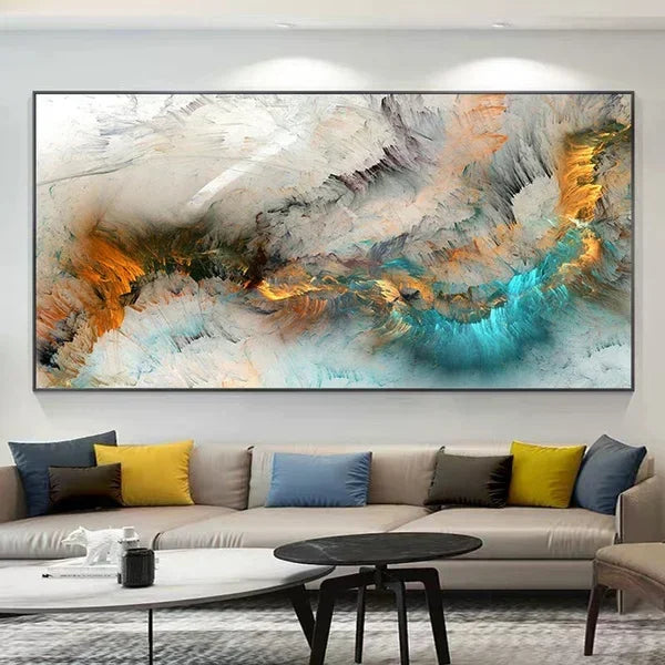 Quadro Abstrato - 80x240cm - Moldura Discreta, Folheada a Ouro