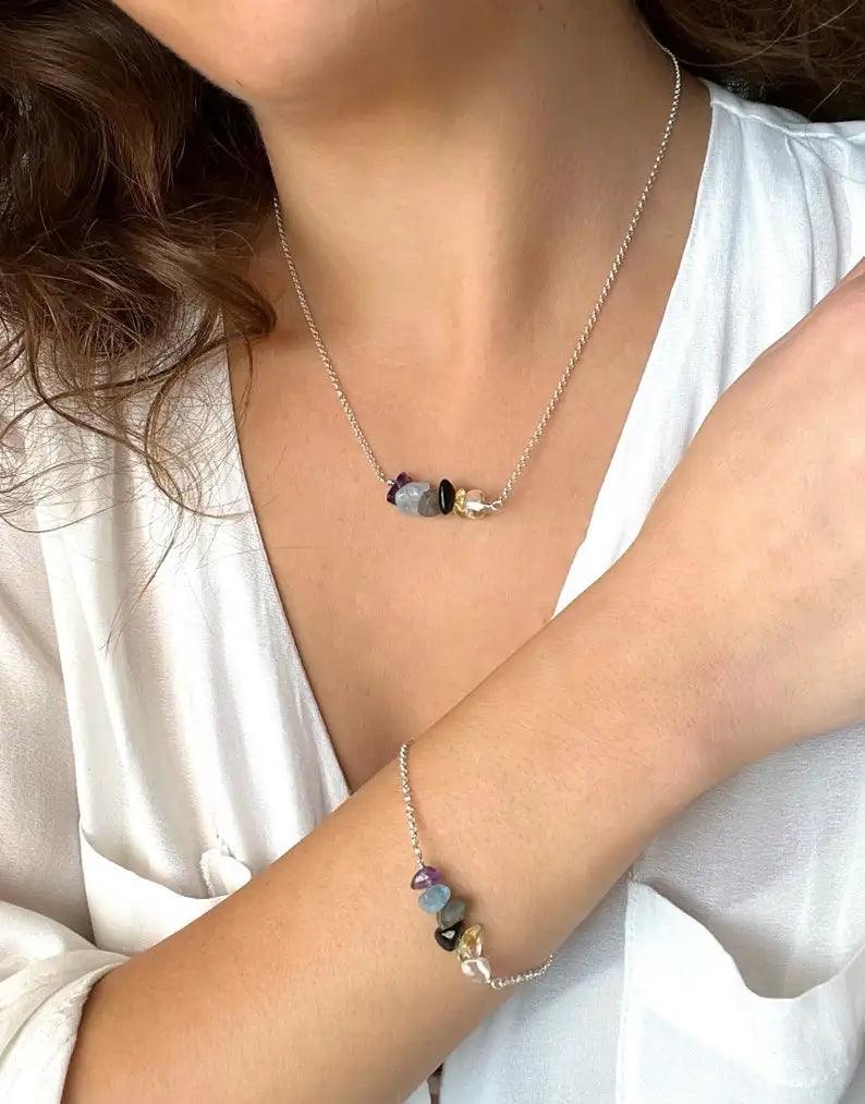 Colar Healing Stones - Cristais Anti-Ansiedade, Anti-Depressão - Cristais, Prata