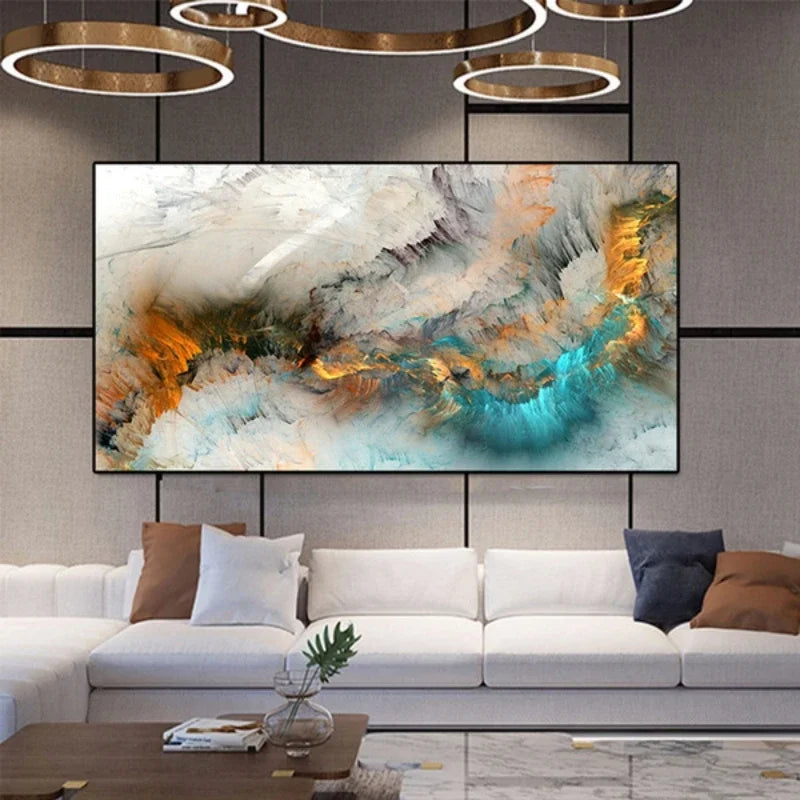 Quadro Abstrato - 80x240cm - Moldura Discreta, Folheada a Ouro