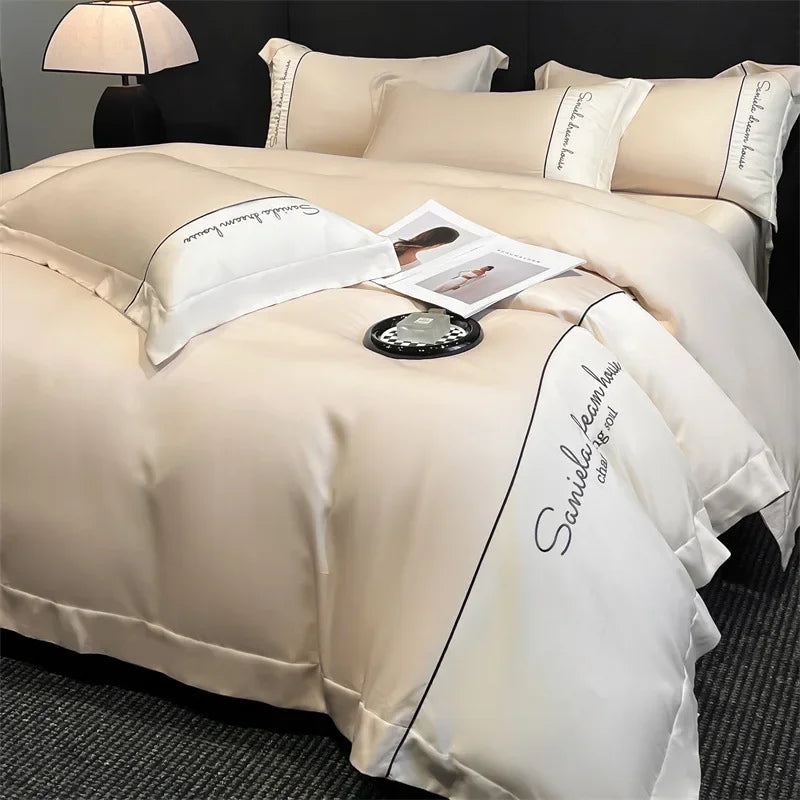 Conjunto de cama Europeu - Seda & Algodão - Ultra Luxo - 4 Peças