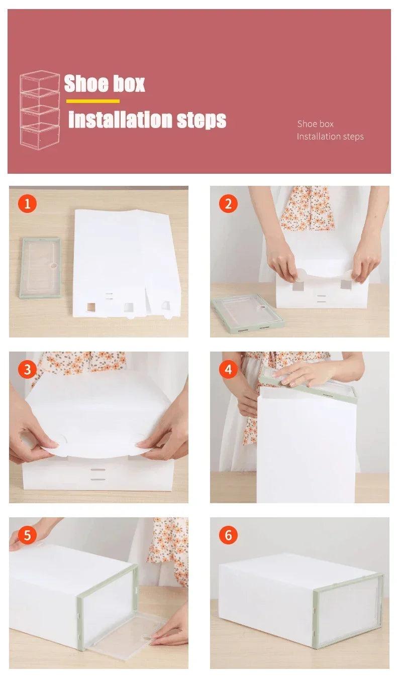 Kit com 20 caixa De Armazenamento De Sapato - Em Acrílico - Caixa Organizadora Estilo Gaveta, Dobrável, Sucção Magnética, Armazenamento de sapatos