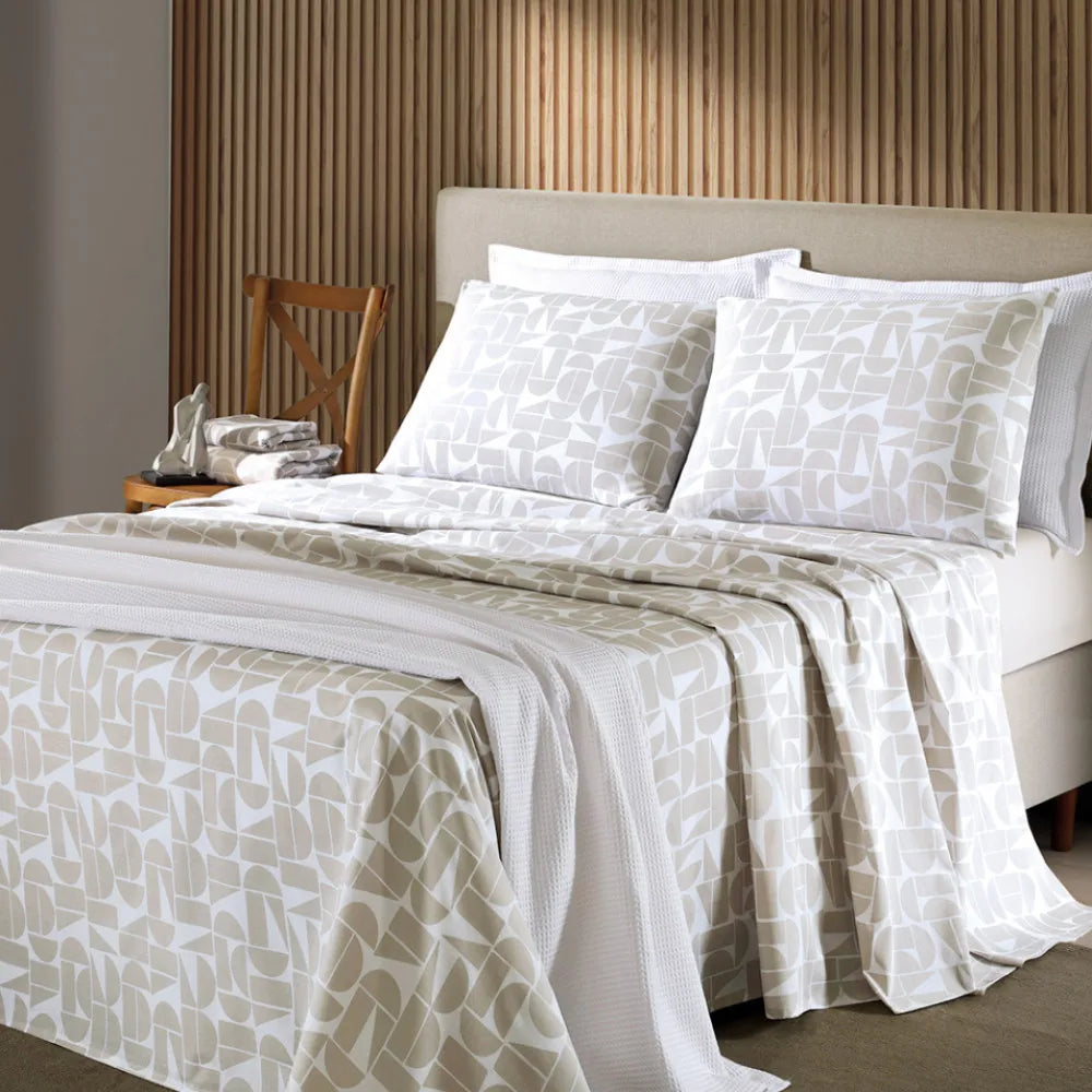 Jogo de Cama Queen 4 peças Lençol com Elástico 100 Algodão Percal 130 Fios - Dohler