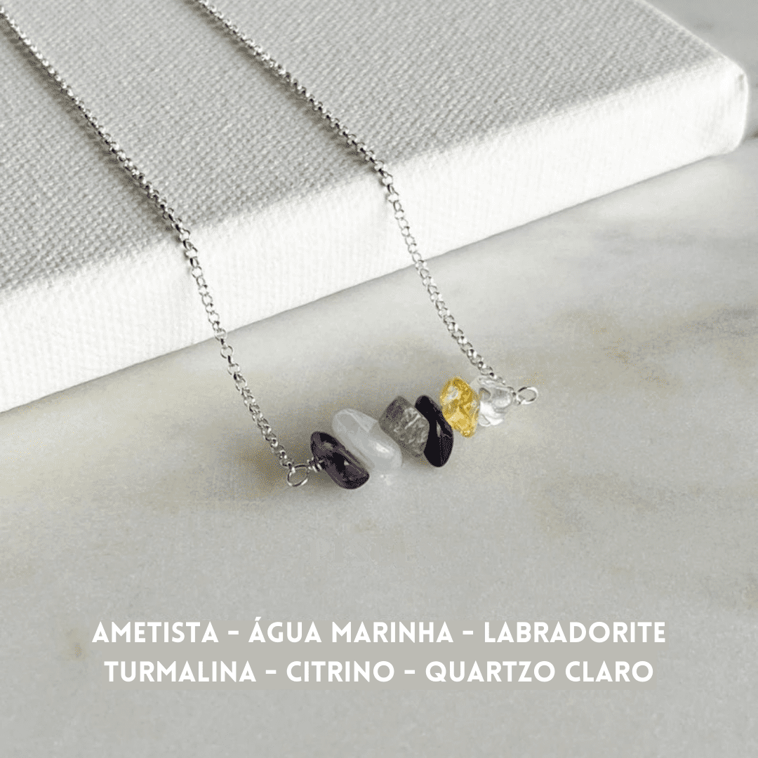 Colar Healing Stones - Cristais Anti-Ansiedade, Anti-Depressão - Cristais, Prata